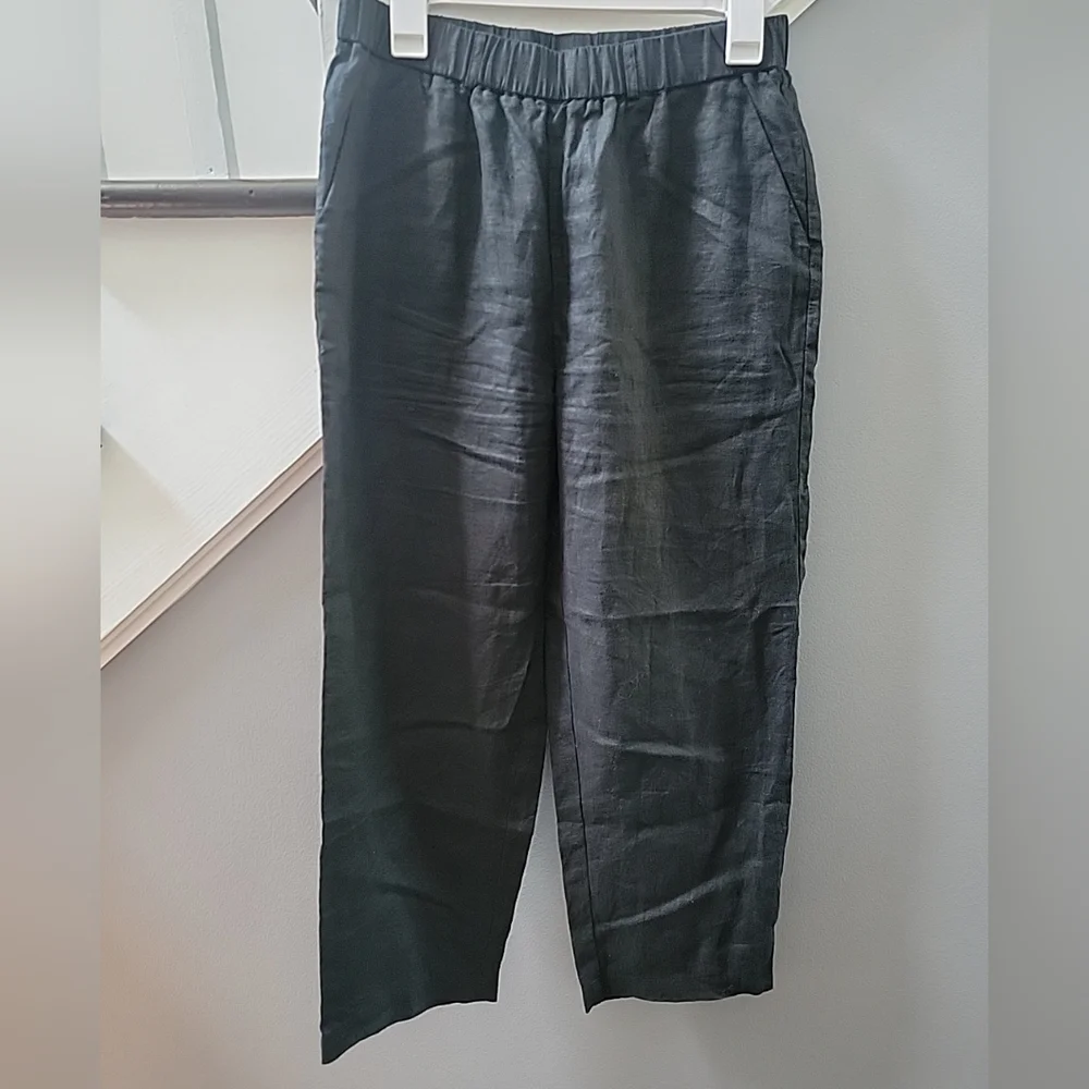 Quince Women's 100% European Linen Straight Leg Pants Black Size S Pockets - Picture 2 of 6